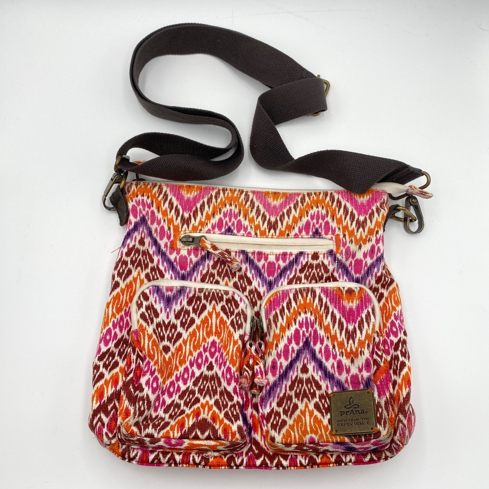 Prana Boho Aztec Ikat Print Canvas Crossbody Bag Shoulder Bag